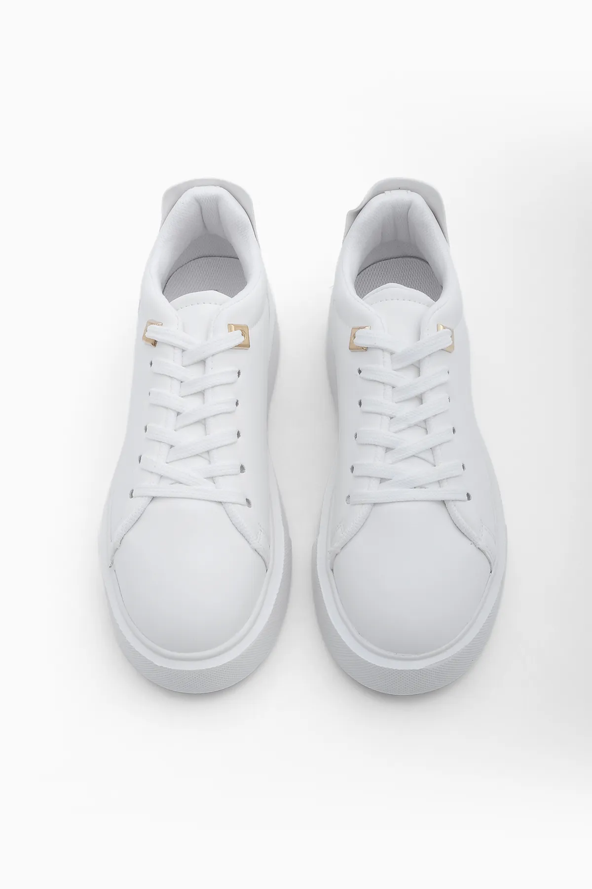 Marjin  Damen-Sneaker, dicke Sohle, goldene Schnalle, detaillierte Schnür-Sportschuhe, Rofke, Weiß