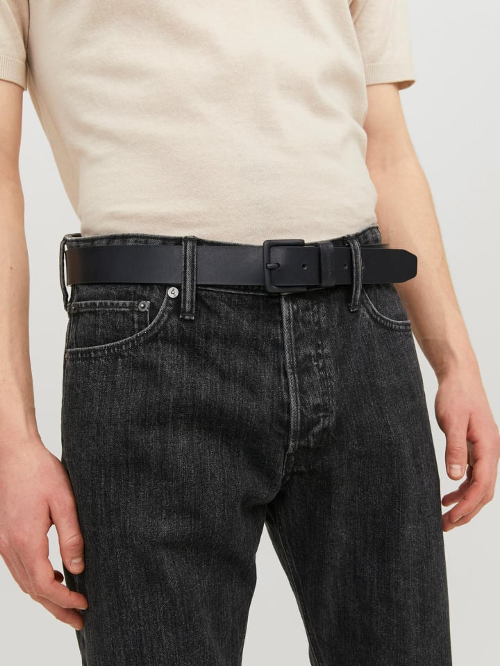 Jack & Jones Legerer Echtleder Gürtel Klassischer Leather Belt JACROMA in Schwarz günstig kaufen 105 cm