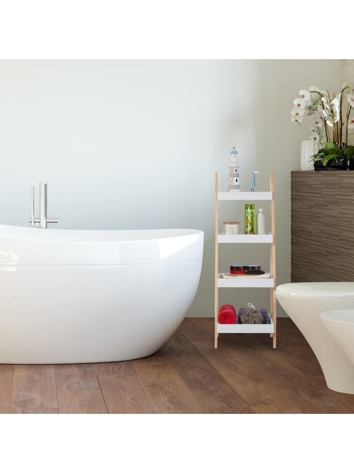 relaxdays Badregal in Weiß/Natur - (B)34,5 x (H)98,5 x (T)36 cm günstig kaufen onesize