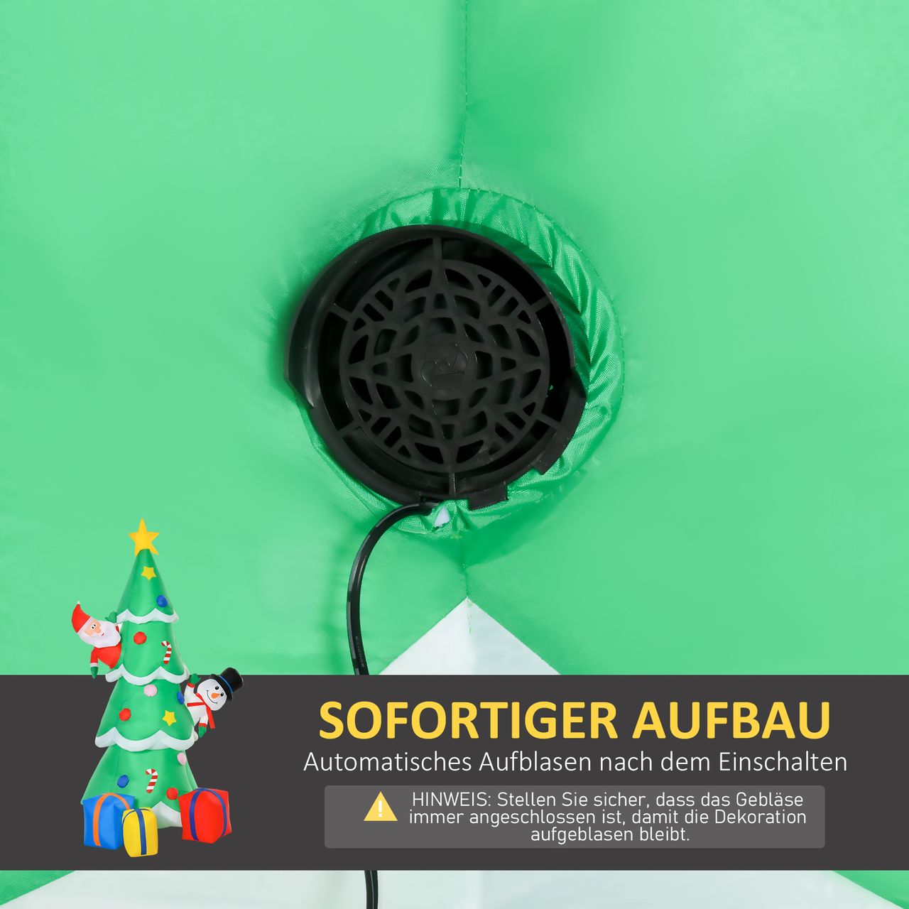 HOMCOM Aufblasbarer Weihnachtsbaum mit Weihnachtsmann Schneemann und Geschenkbox 210 cm Weihnachtsbeleuchtung LED Selbstaufblasend Polyester Grün 144 x 125 x 210 cm