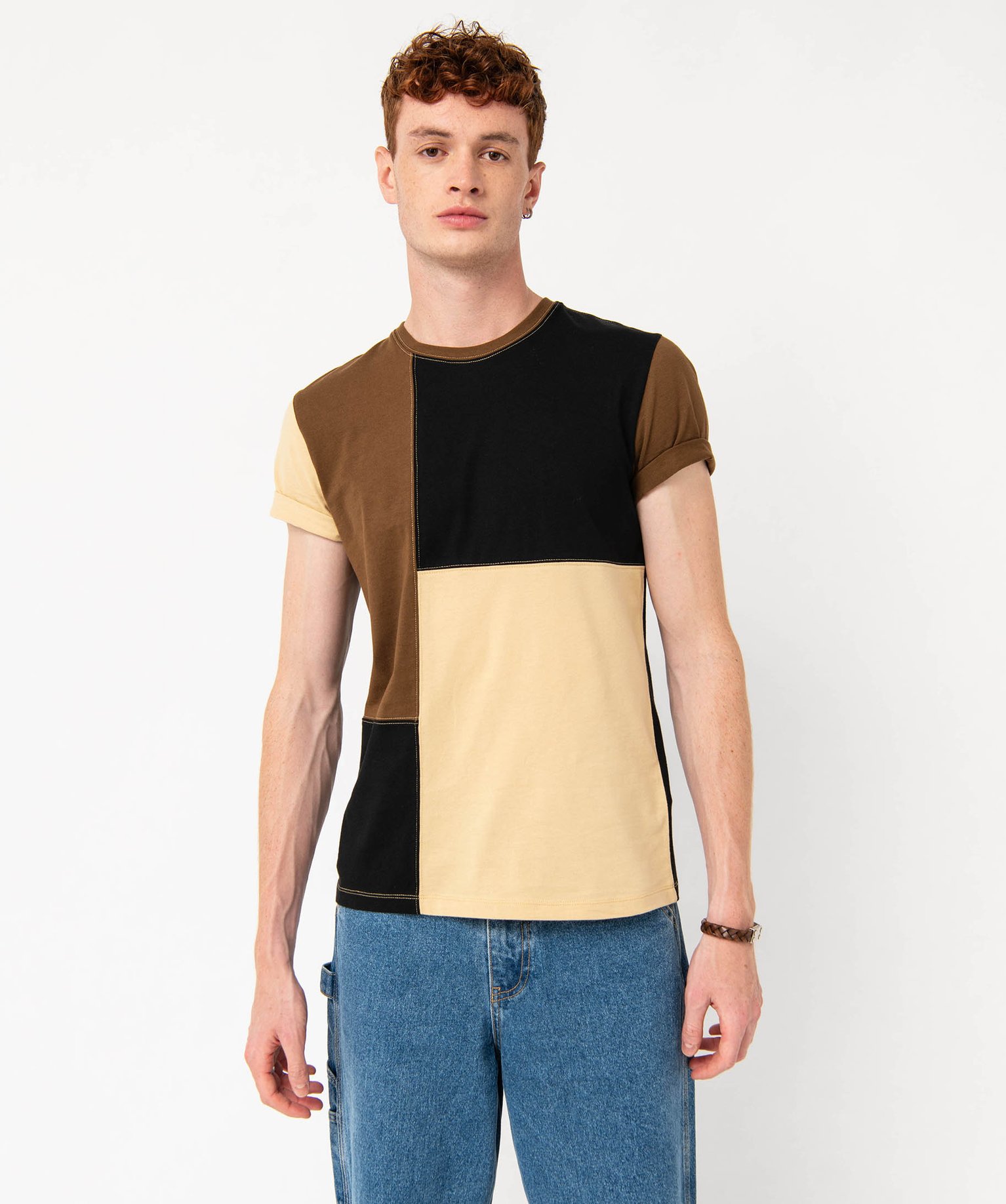 Tee-shirt à manches courtes effet patchwork homme beige | GEMO