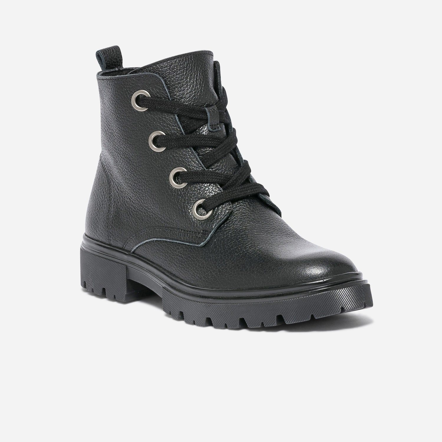 Bottine à lacet noire éco-conçue en cuir