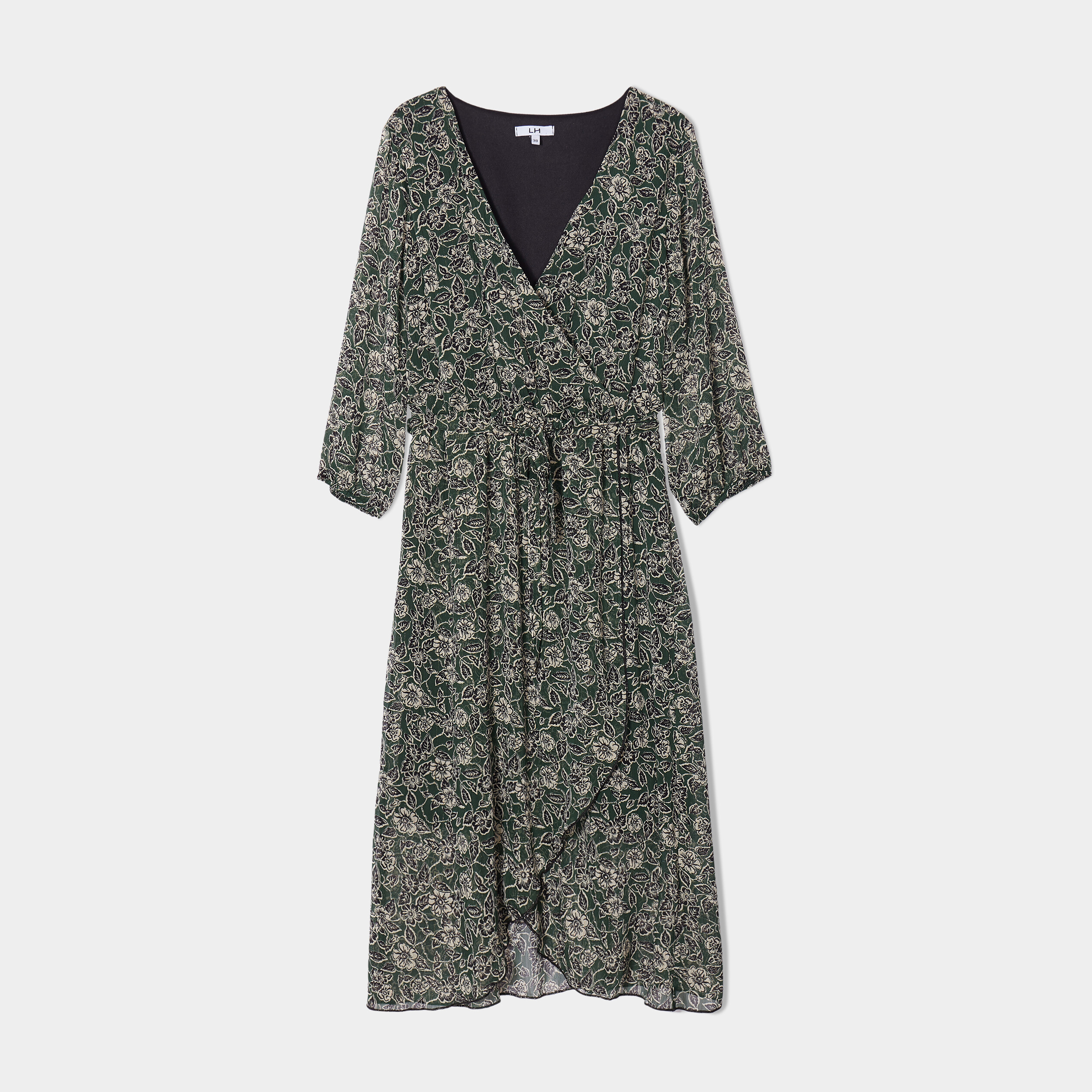 Robe midi fluide col cache-coeur vert foncé femme | La Halle