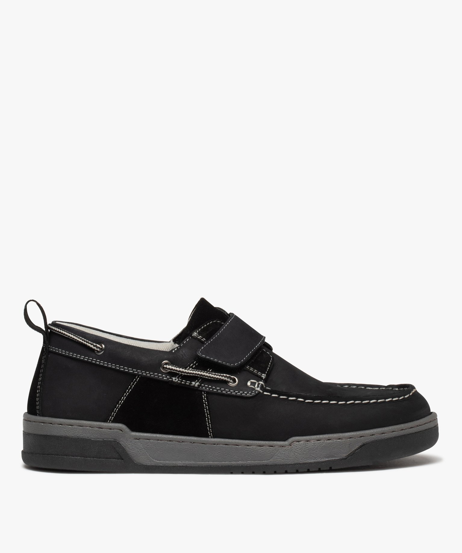Chaussures bateau homme unies à scratch marine | GEMO