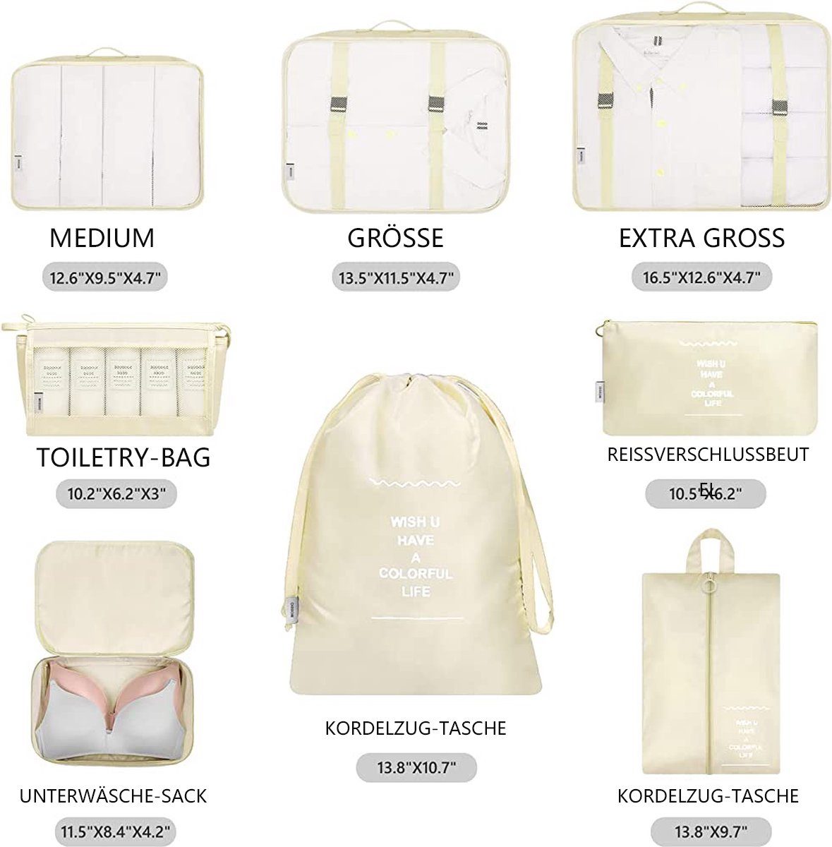 BOTC Aufbewahrungstasche Kofferorganizer Koffer Organizer Wasserdichte Packing Kleidertaschen (mit Kompression und einem Nassfach), 9-teiliges-Set, Organizer für Reisen, für Koffer