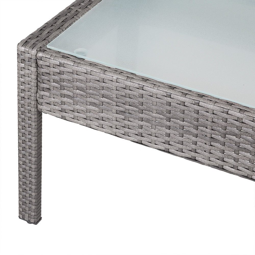 Casaria Balkonset, Polyrattan 5cm Auflagen 5mm Sicherheitsglasplatte 7tlg Wetterfest Grau