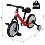 HOMCOM Kinder Laufrad, Lauflernrad, Kinderfahrrad, 2-in-1, Kinderrad mit Stützrädern und Pedalen, 2-5 Jahre, Sitzhöhenverstellbar, PP, Rot, 85 x B36 x H54 cm