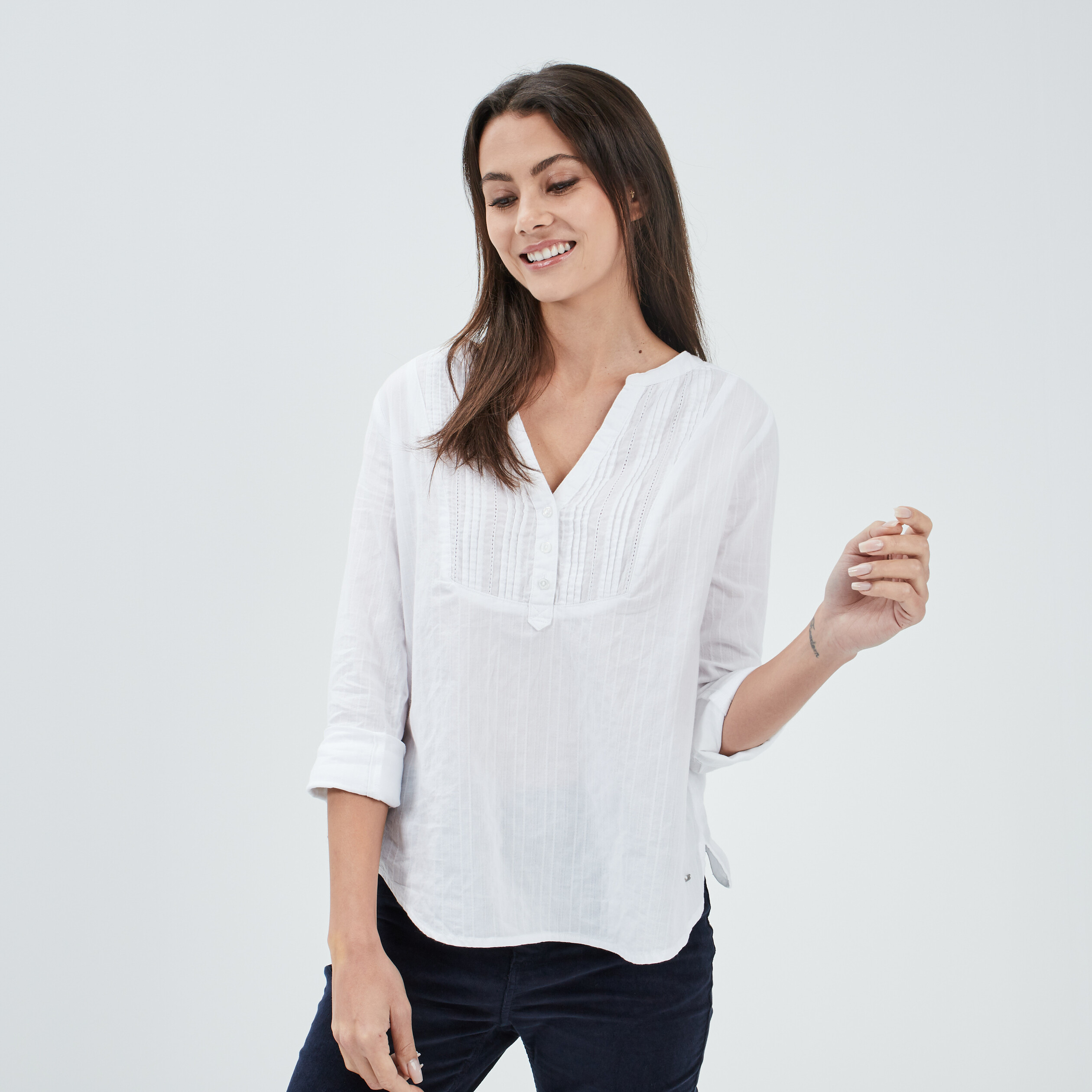 Blouse plastron manches 3 4 Creeks ivoire femme | La Halle