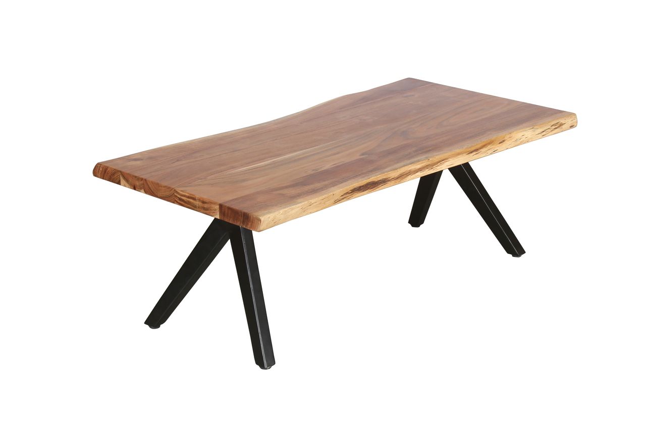 byLiving CHETA Couchtisch, Breite 115 cm, Akazie natur lackiert, Metall schwarz pulverbeschichtet