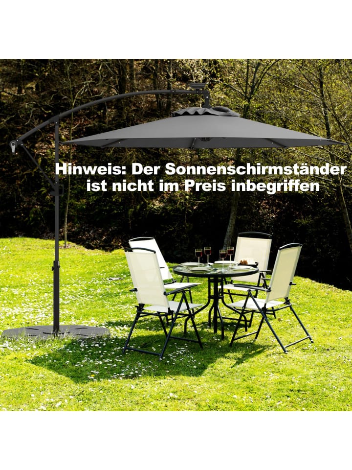COSTWAY 300cm Sonnenschirm mit LED-Solar-Beleuchtung in Anthrazit günstig kaufen onesize