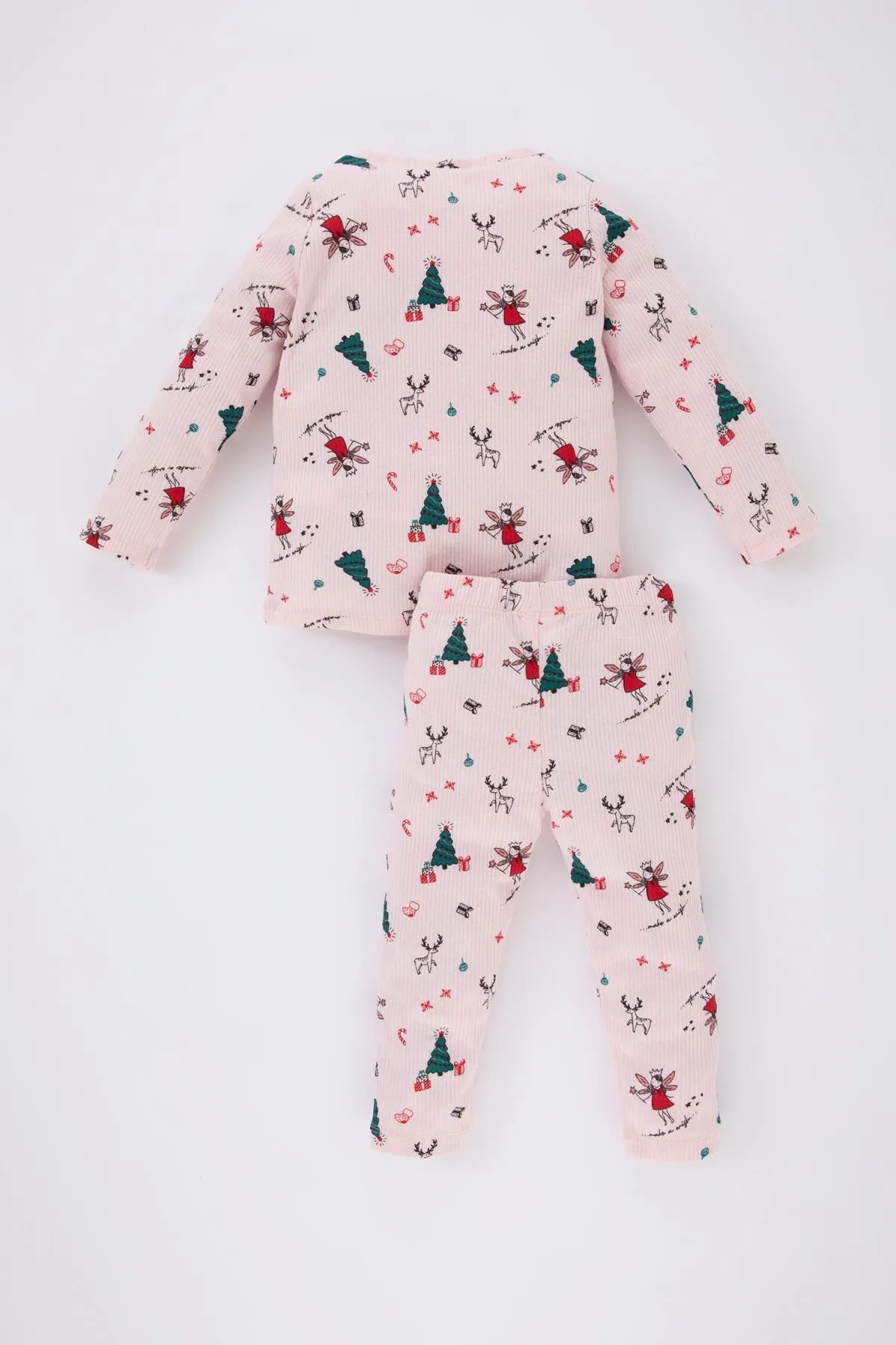 DeFacto  Langärmliges, geripptes Camisole-Pyjama-Set mit Weihnachtsmotiv für Babys