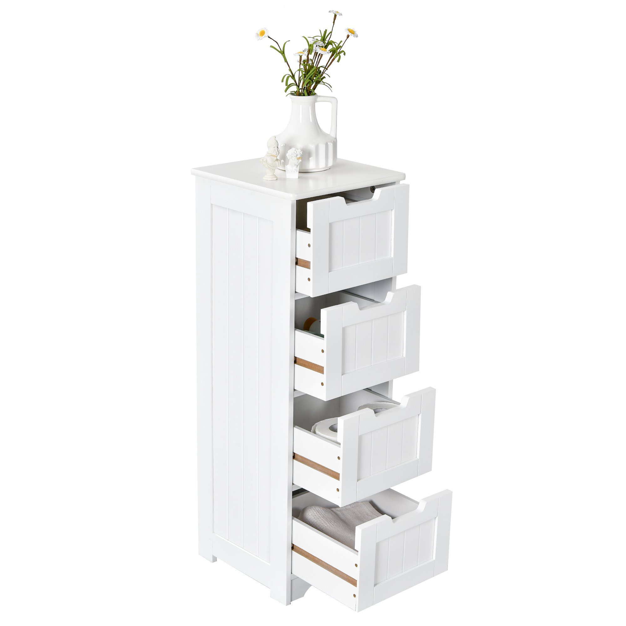 COSTWAY Badkommode, Badezimmerschrank mit 4 Schubladen, 30 x 30 x 83 cm, Weiß