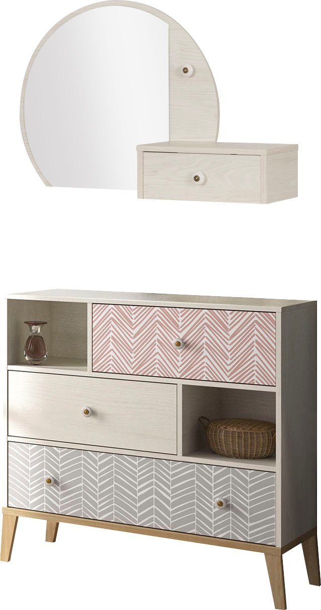 Gami Jugendzimmer-Set Alika, (Set, 2-St., Kommode und passender Spiegel), Kommoden-Set