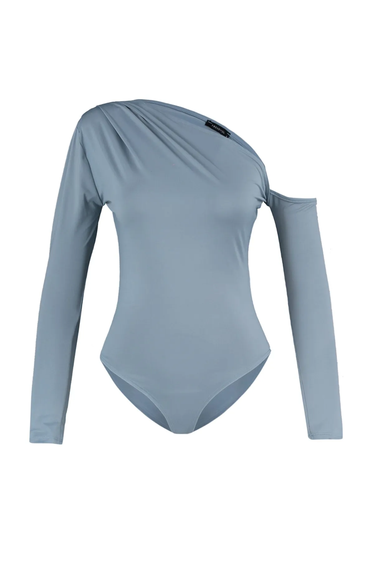 Trendyol Collection  Grauer, asymmetrischer Kragen, langärmliger Stretch-Strickbody mit Druckknöpfen TWOAW22BD0080