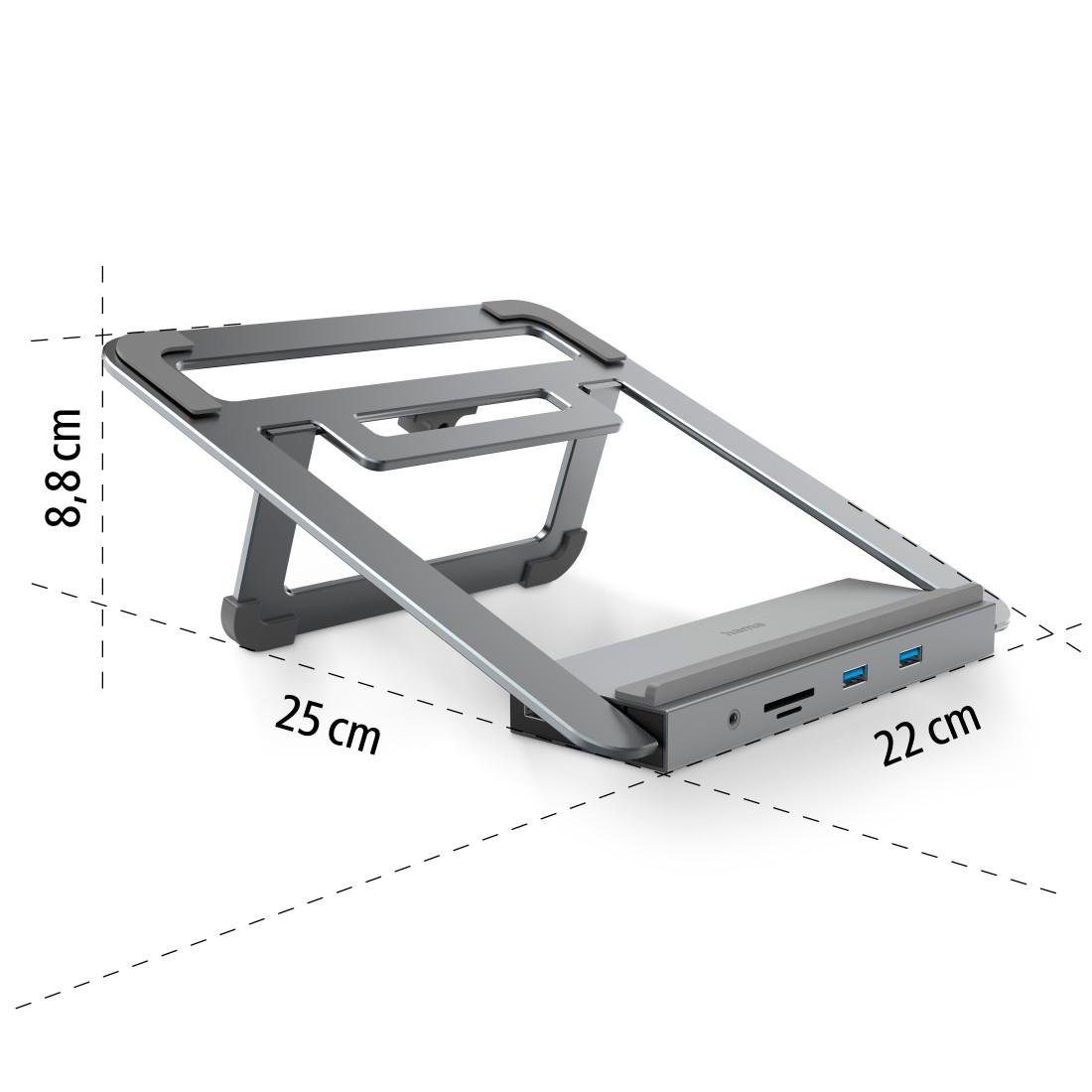Hama 12in1-USB-C-Docking-Station mit Notebook-Stand USB-C Multiport-Adapter USB-Adapter, 40 cm