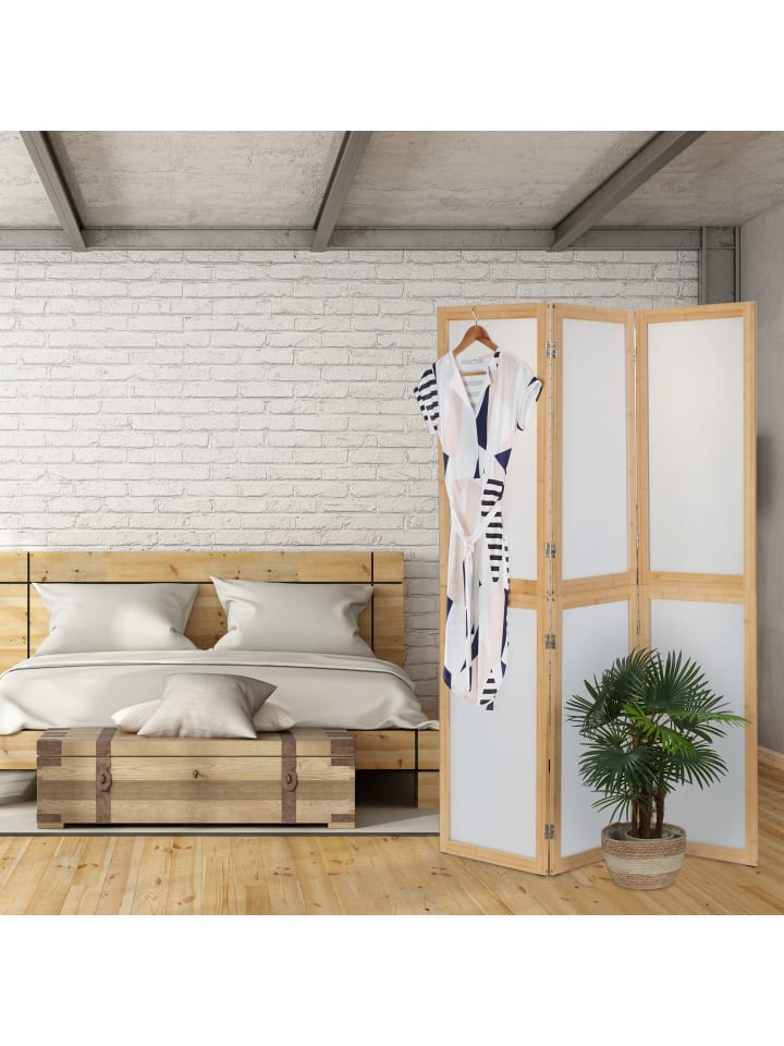 relaxdays Paravent in Natur/ Weiß - (B)136,5 x (H)180 cm günstig kaufen onesize