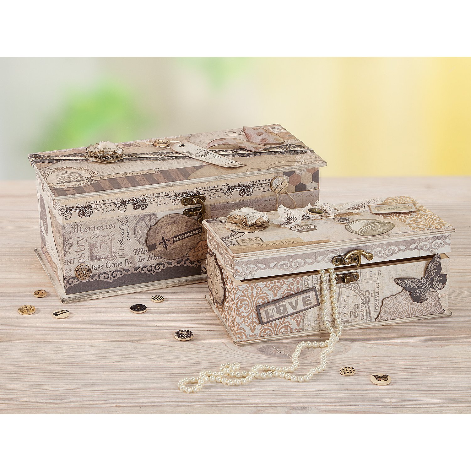 Truhen aus Holz, 32 x 16 x 12,5 cm und 24 x 12 x 10 cm, 2 Stück