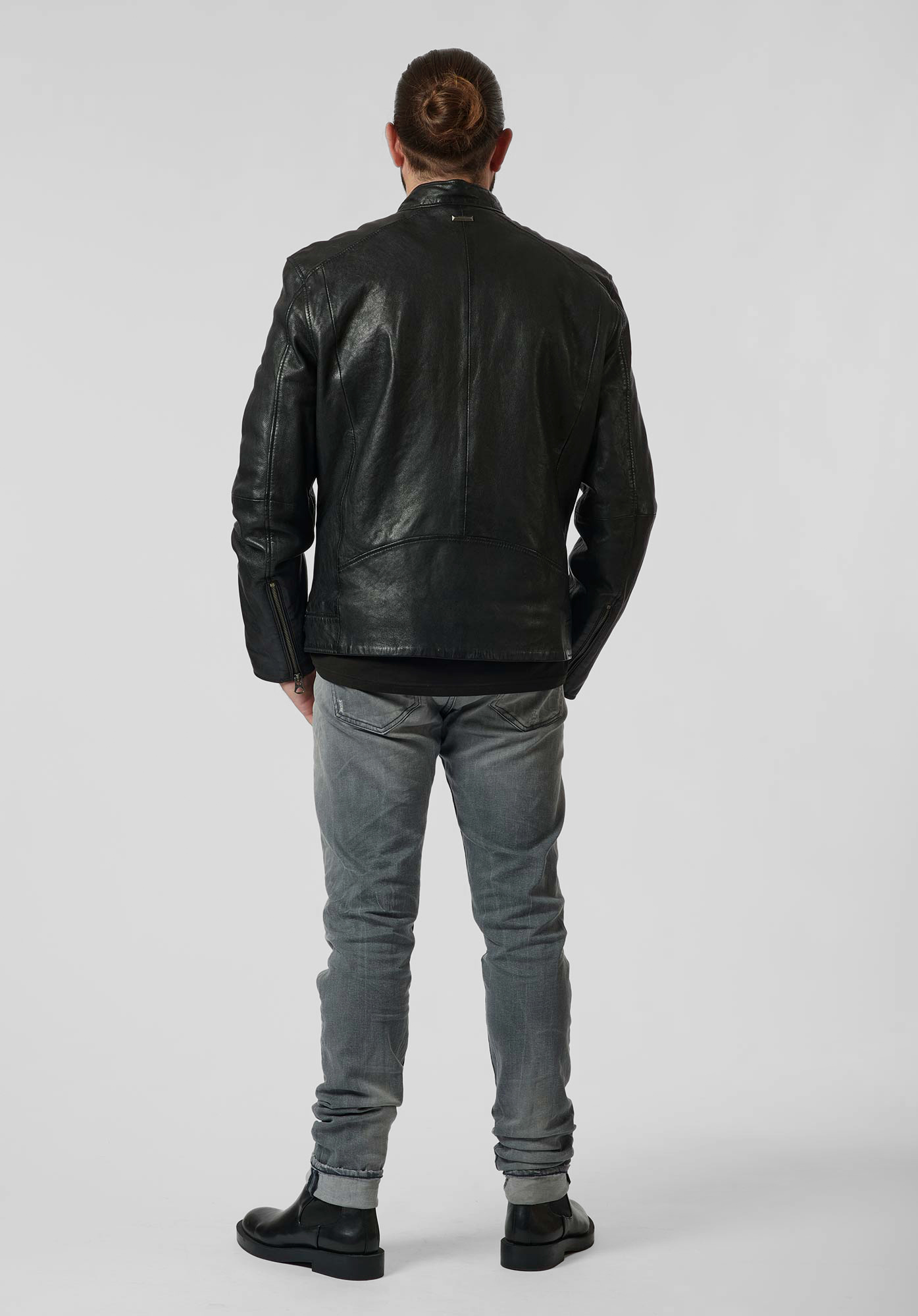 UNIQ   Veste en cuir noir Homme