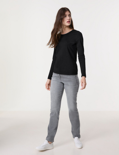 Basic Langarmshirt mit Satinblende