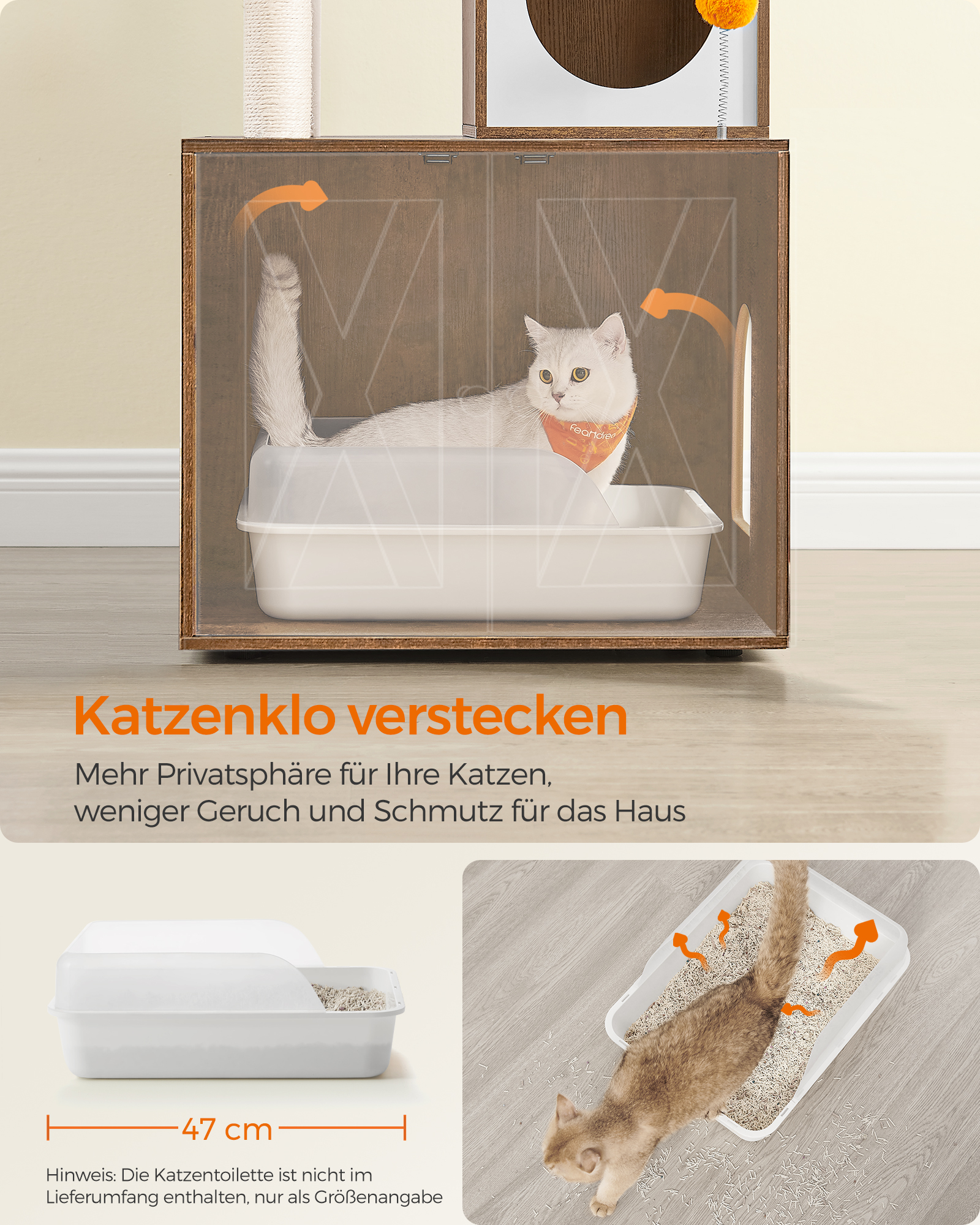 FEANDREA Kratzbäume FEANDREA Kratzbaum 185cm mit Katzenklo-Schrank vintagebraun braun