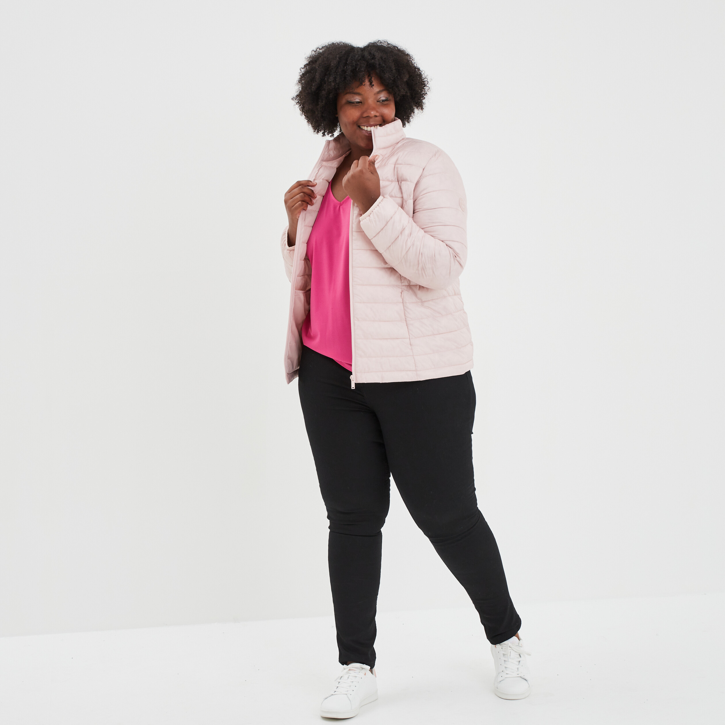 Doudoune ajustée manches longues rose clair femme grande taille | La Halle