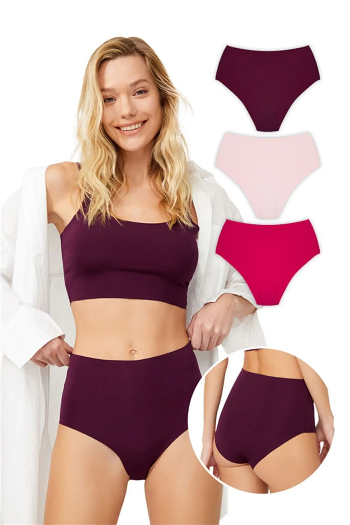 Cottonhill  Basic-Bikini-Höschen mit hoher Taille und Laserschnitt im 3er-Pack