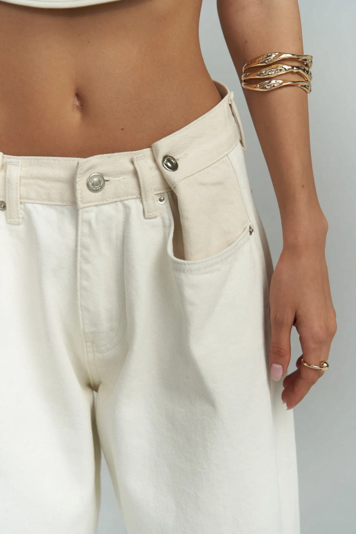 MAİ COLLECTİON  Einzigartige Jeanshose in Ecru/Beige