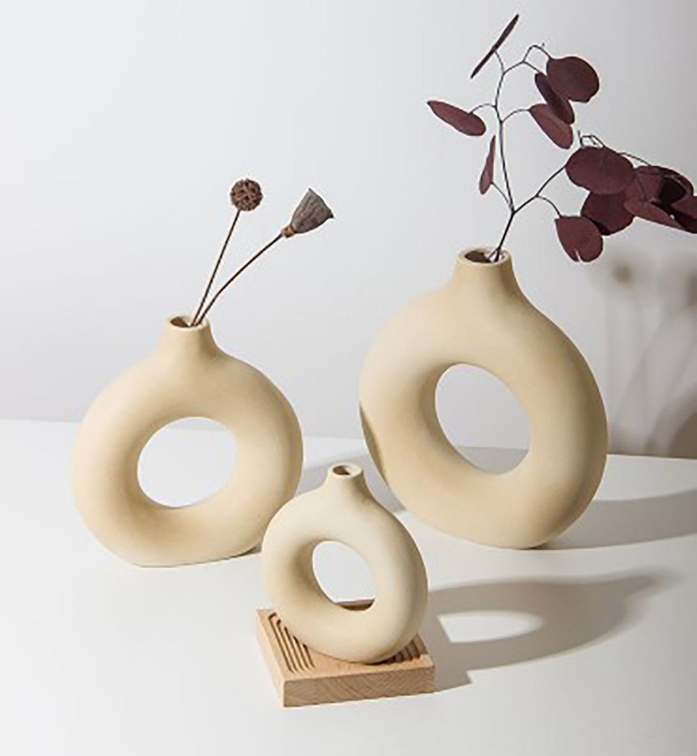 SCOHOME Dekovase Keramik vase beige Moderne deko Kunst Vase Runde Form Vasen, Weihnachtendekorativ
