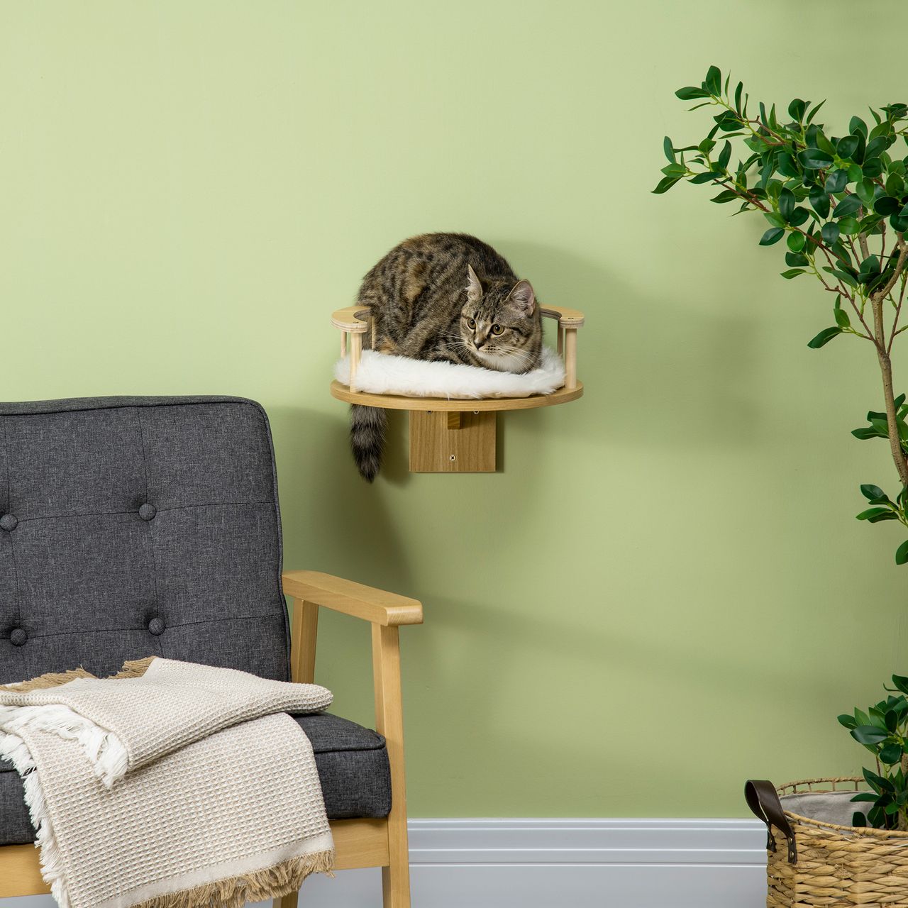 PawHut Katzen Kletterwand, Katzenliege für die Wand, Katzen Hängematte, Eiche