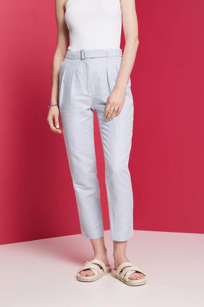 Gecroppte Chinohose mit fixiertem Gürtel, Leinen-Mix