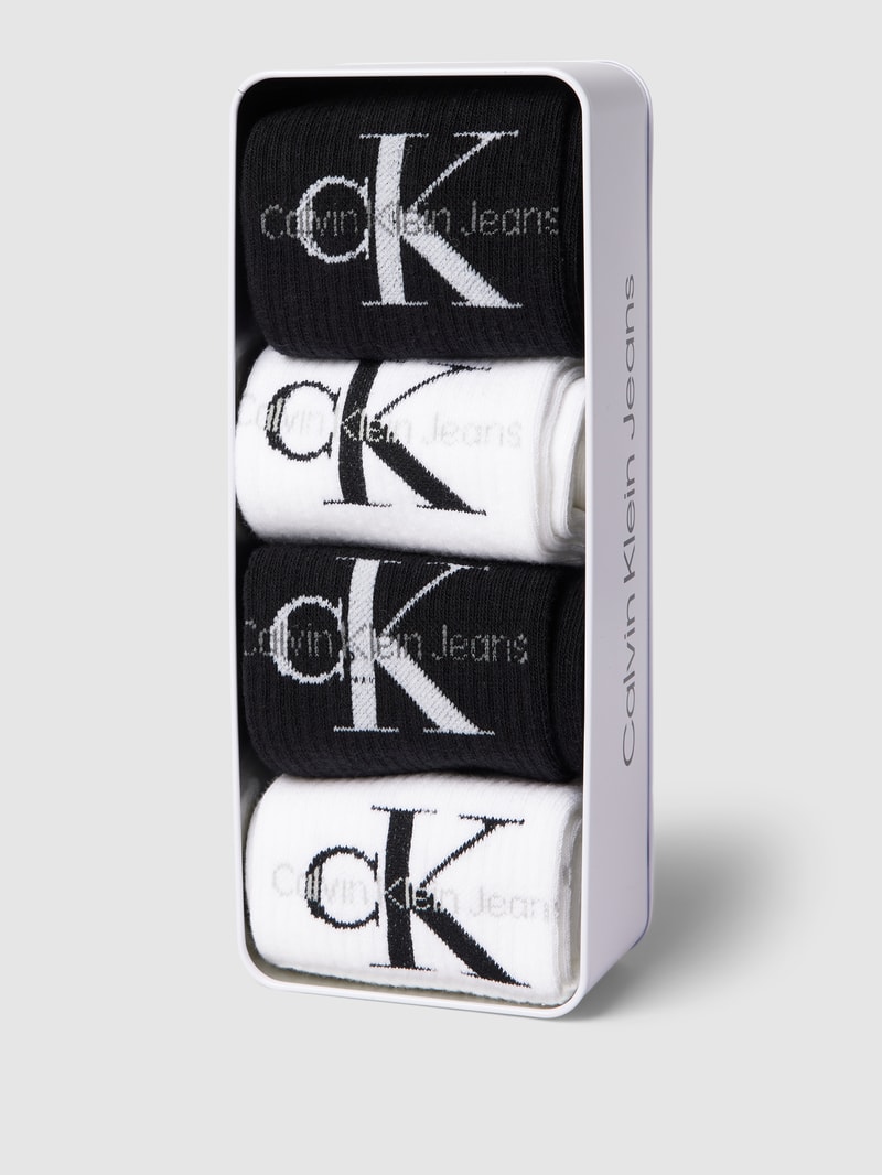 Socken mit Label-Print im 4er-Pack in schwarz
