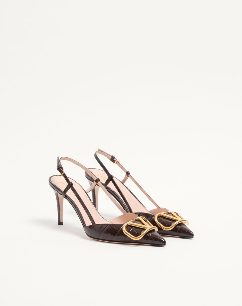 Sapato de salto slingback de 80 mm em couro de bezerro com estampa da assinatura VLogo.
