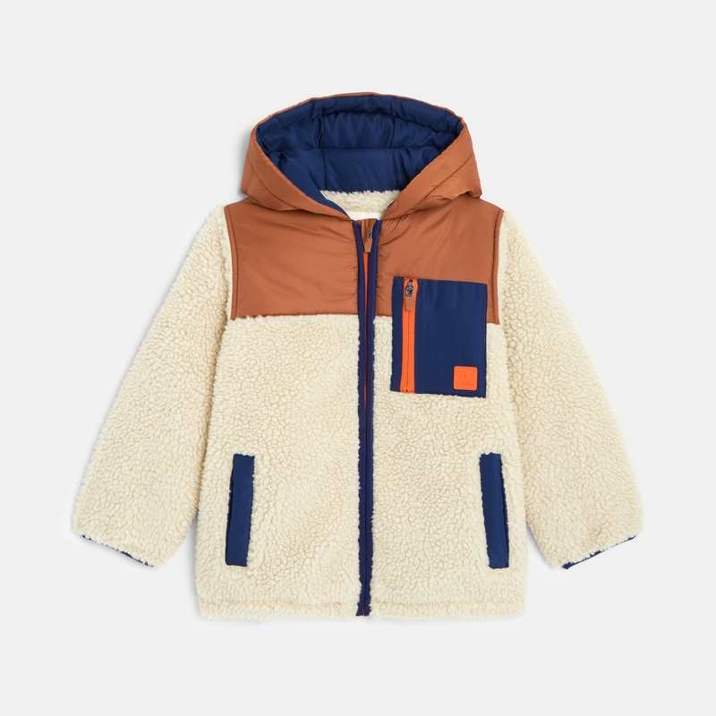 Veste sherpa garçon zippée à capuche blanc Catimini