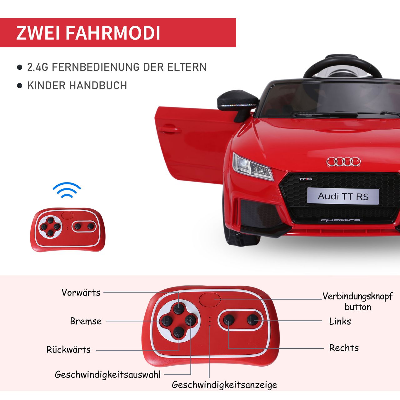 HOMCOM Kinderfahrzeug Elektroauto Fernbedienung MP3 PP Rot