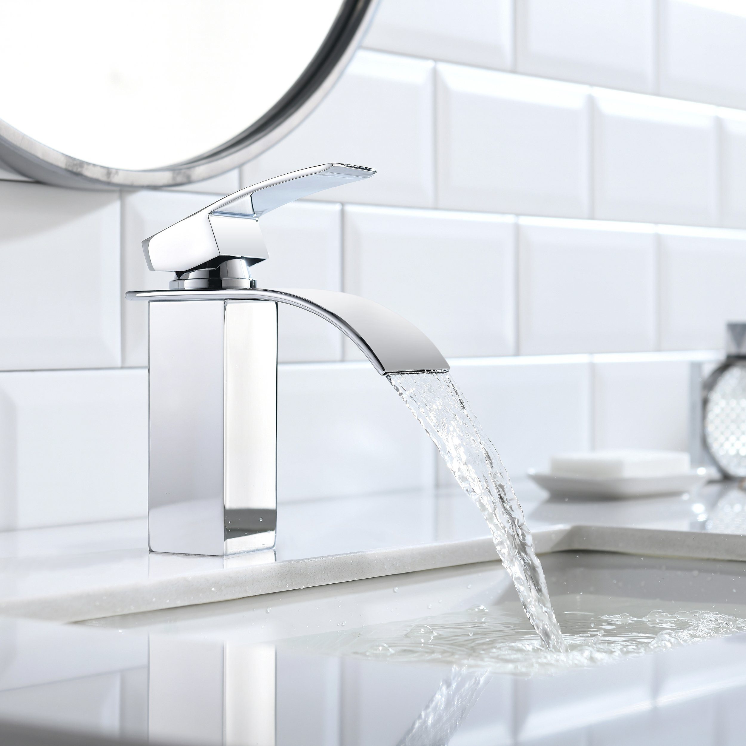 CECIPA Waschtischarmatur Einhebel-Badezimmerarmatur, Wasserfall-Wasserhahn für Badezimmer,Chrom