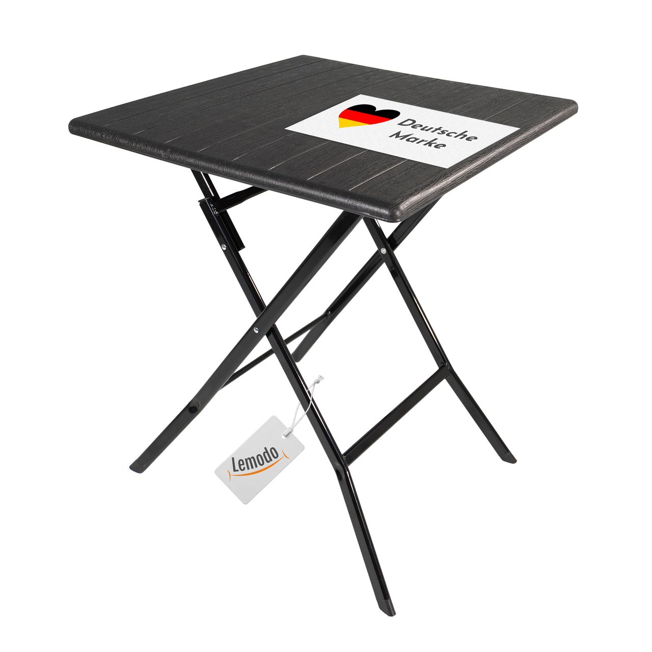 Lemodo Klapptisch in Holz-Optik, Balkontisch mit Tischplatte 62 x 62 cm (L x B), schwarz