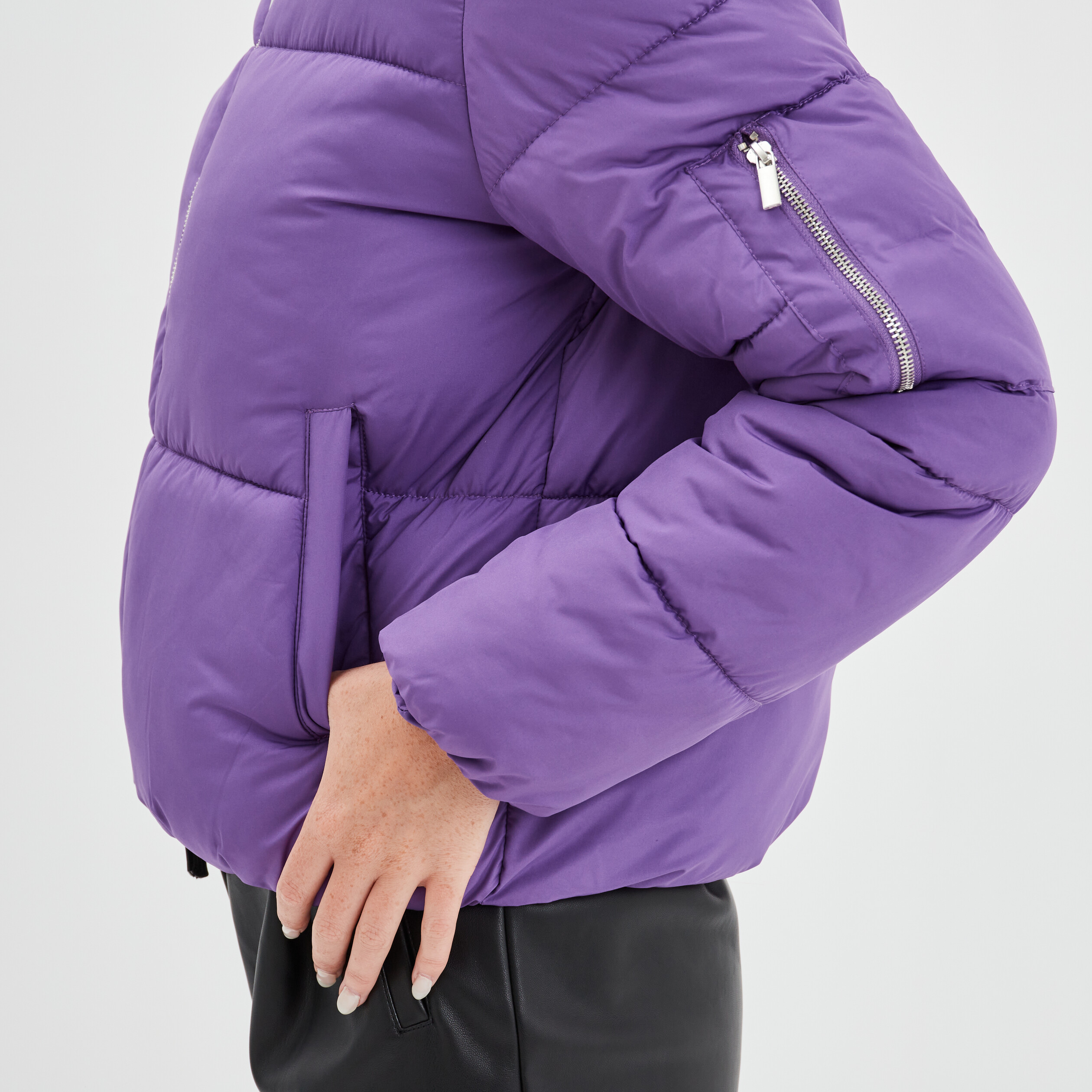 Doudoune courte à col montant violet foncé femme | La Halle