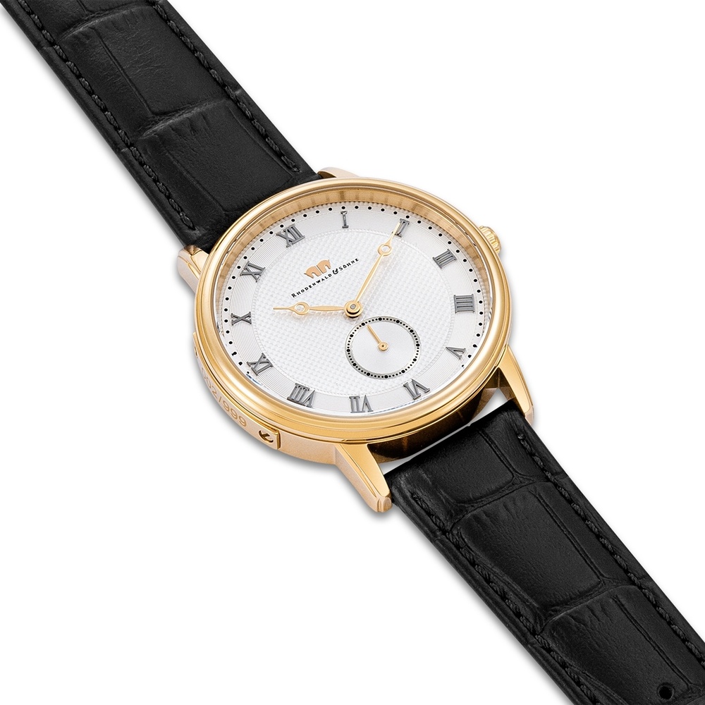 Rhodenwald & Söhne Montre à quartz Moonlight en Or jaune Cuir véritable en Noir Montre