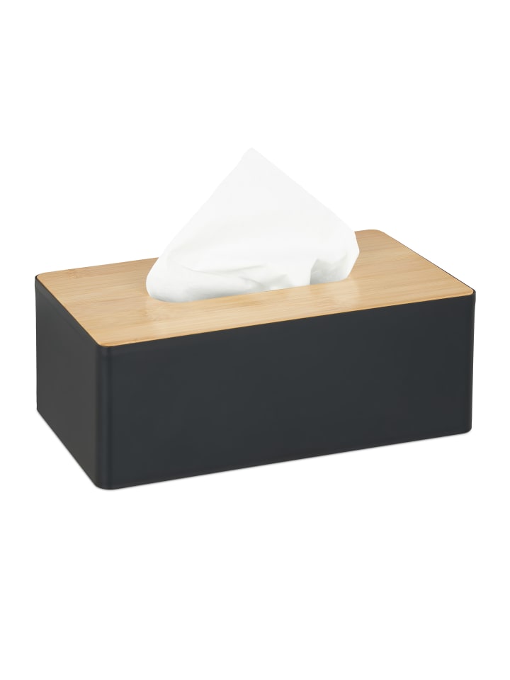 relaxdays Tücherbox in Schwarz/Natur - (B)26 x (H)10 x (T)14 cm günstig kaufen onesize