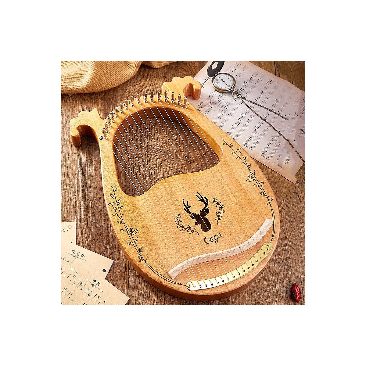 Harfe Tragbares Holz-Lyra 16 Saiten Kalimba Daumenklavier