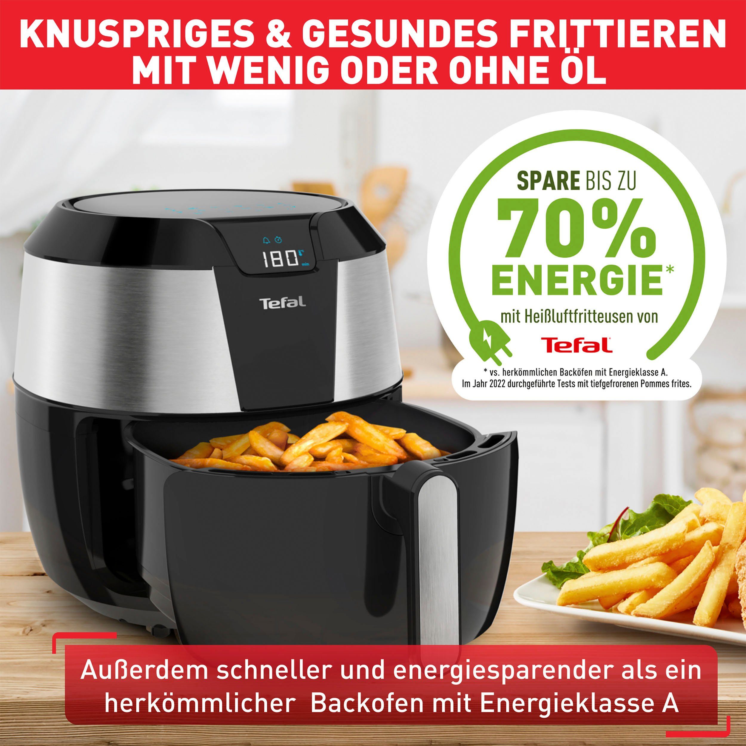 Tefal Heißluftfritteuse EY701D.HERO Easy Fry XXL mit Zubehör-Set, 1850 W, Fassungsvermögen 1,6 kg, Timer, 8 automatische Menüs