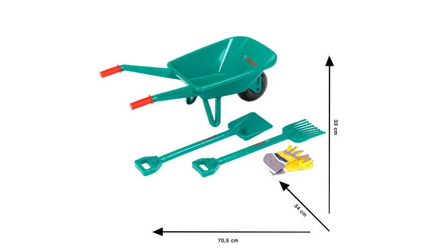 Theo Klein 2752 Bosch Gartenset mit Schubkarre | Maße: 70,5 cm x 34 cm x 33 cm | Spielzeug für Kinder ab 3 Jahren