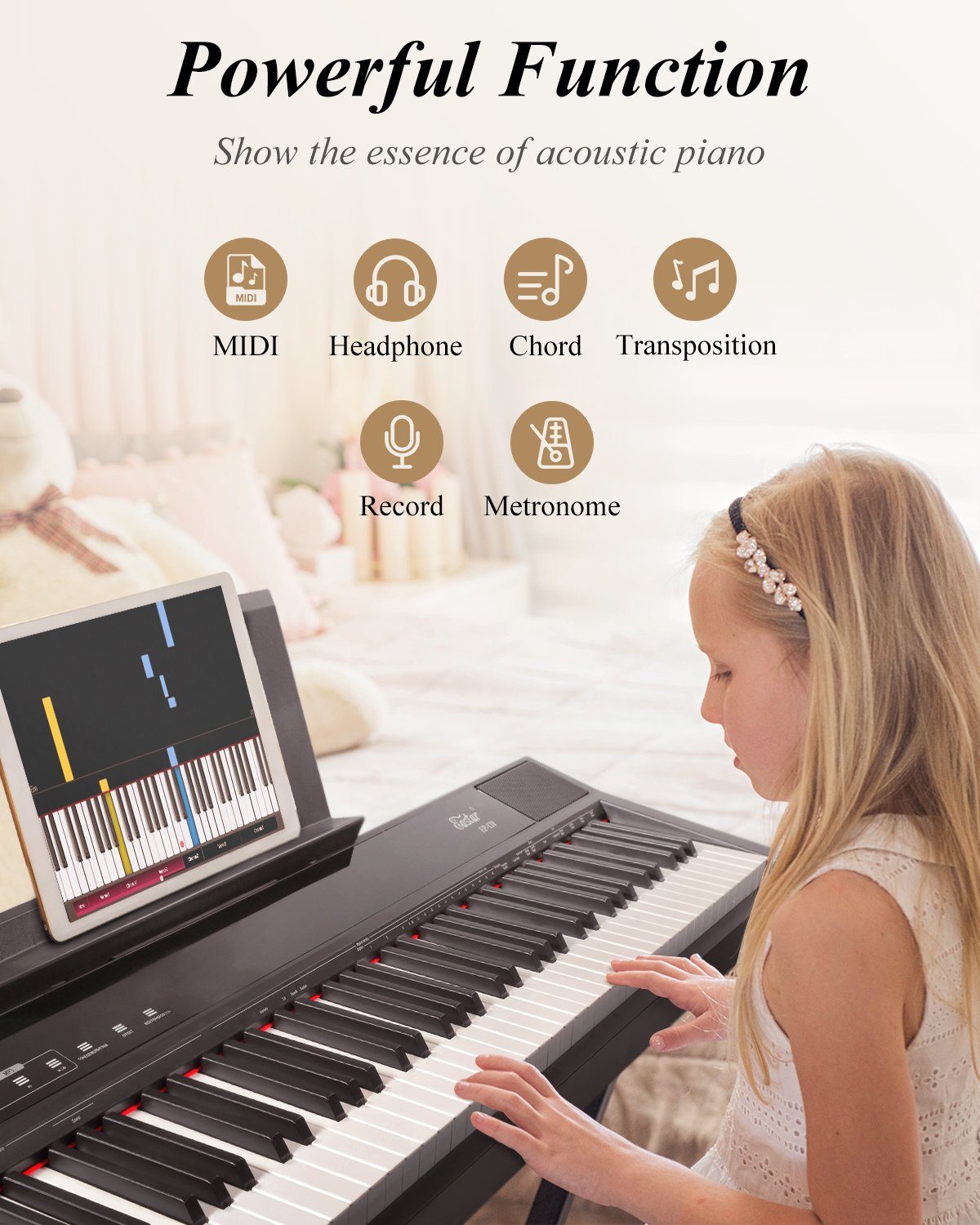 Eastar Keyboard E-Piano 88 Schlüssel in voller Größe Home Digital Piano EP-120, (Sustain-Pedal, Gebrauchsanweisung, Plastik), ideal fur Piano-Einsteiger,gewichtete Tasten,Ständer