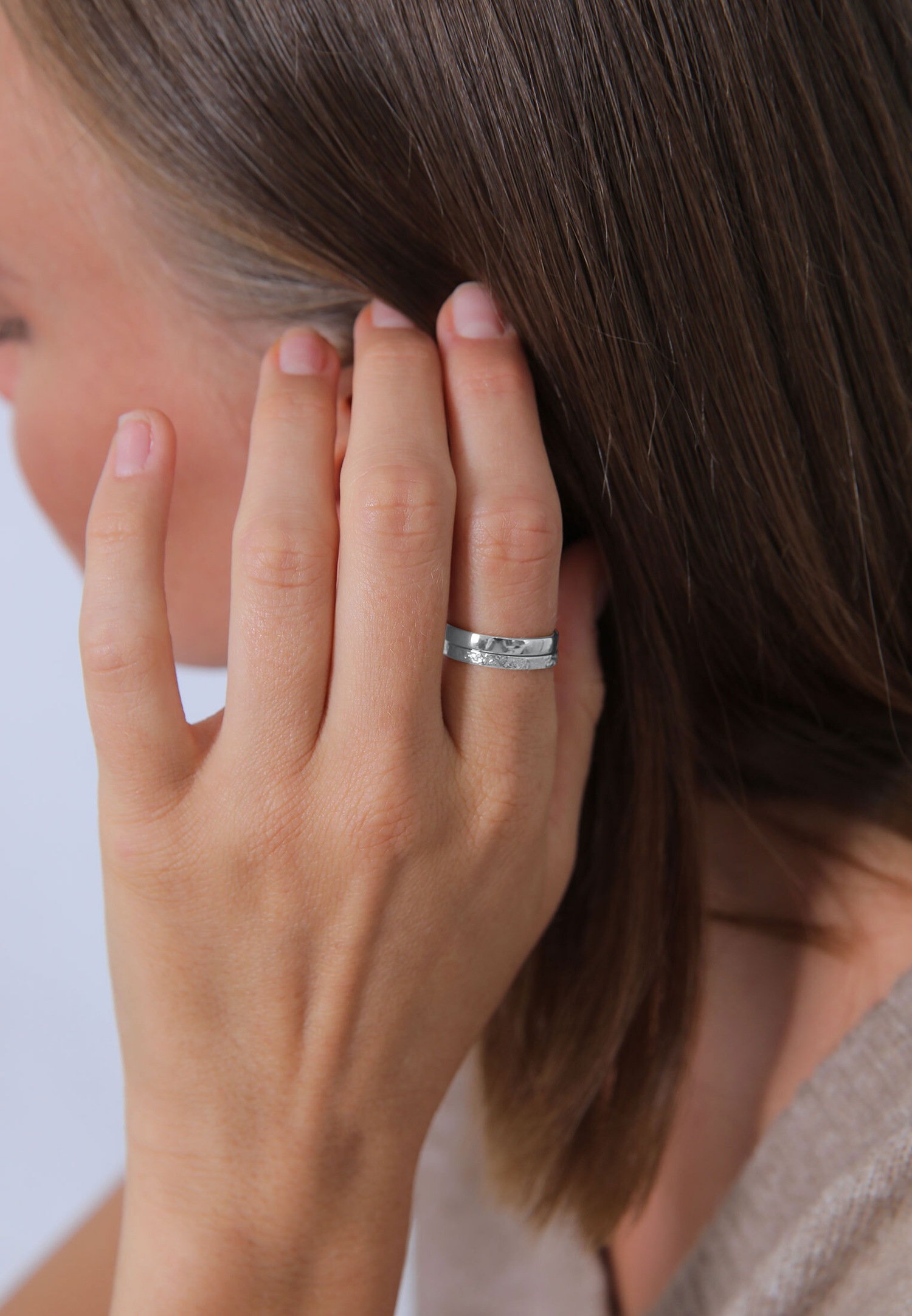 Conjunto básico de Elli para mujer con aspecto martillado, combinable y personalizable, en plata de ley 925.