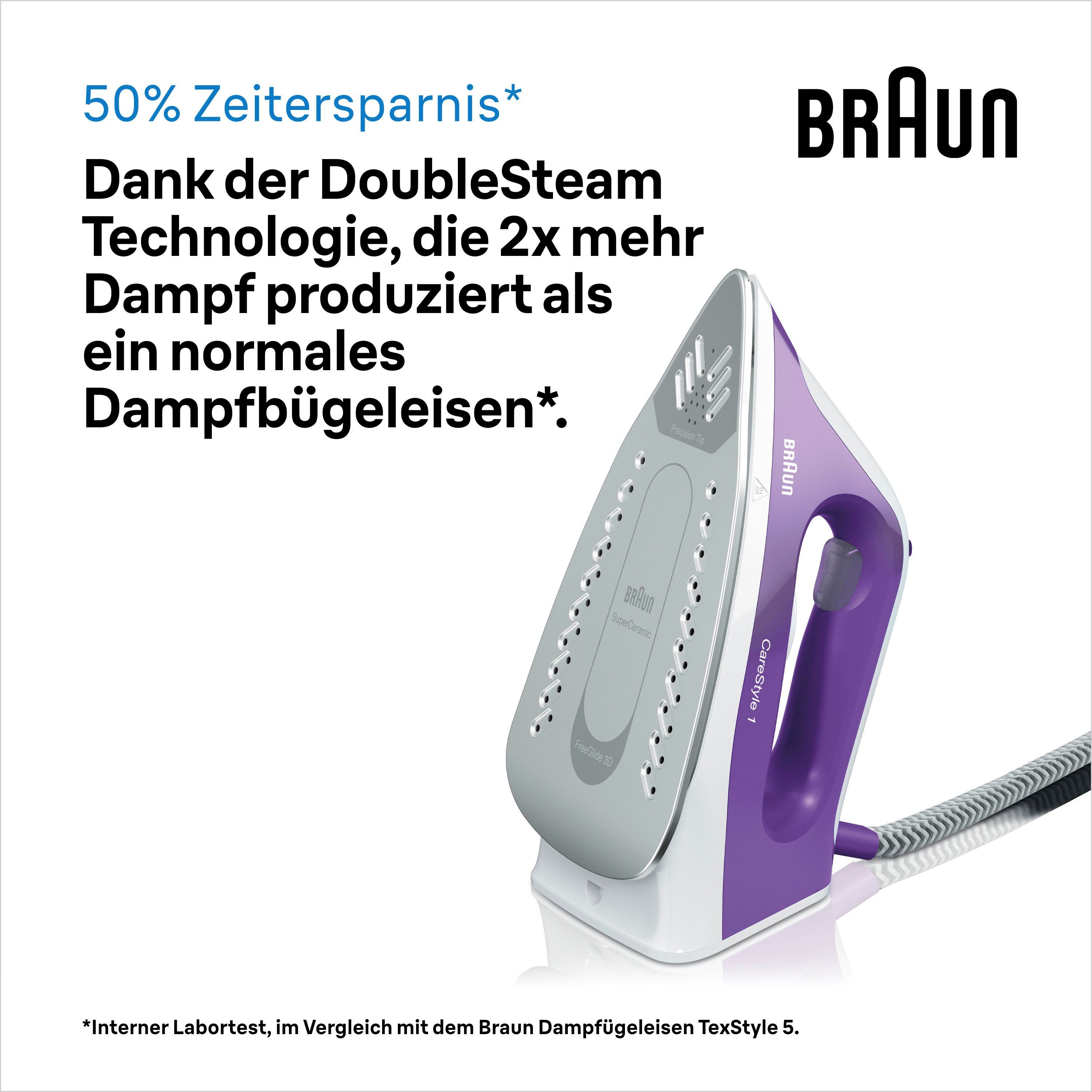 Braun Dampfbügelstation CareStyle 1 IS1014VI Dampfbügelstation, Weiß/Violett, 1500 ml Wassertank