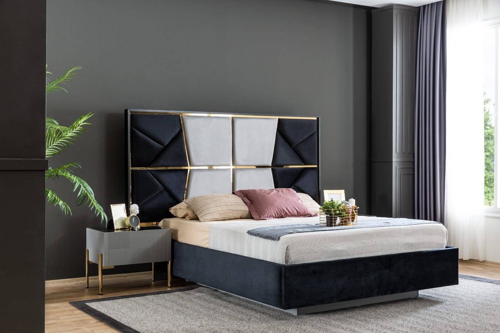 JVmoebel Schlafzimmer-Set Modernes Schlafzimmer Set Designer Bett 2x Nachttische Kleiderschrank, (4-St., 1x Bett + 2x Nachttische + 1x Kleiderschrank), Made in Europa