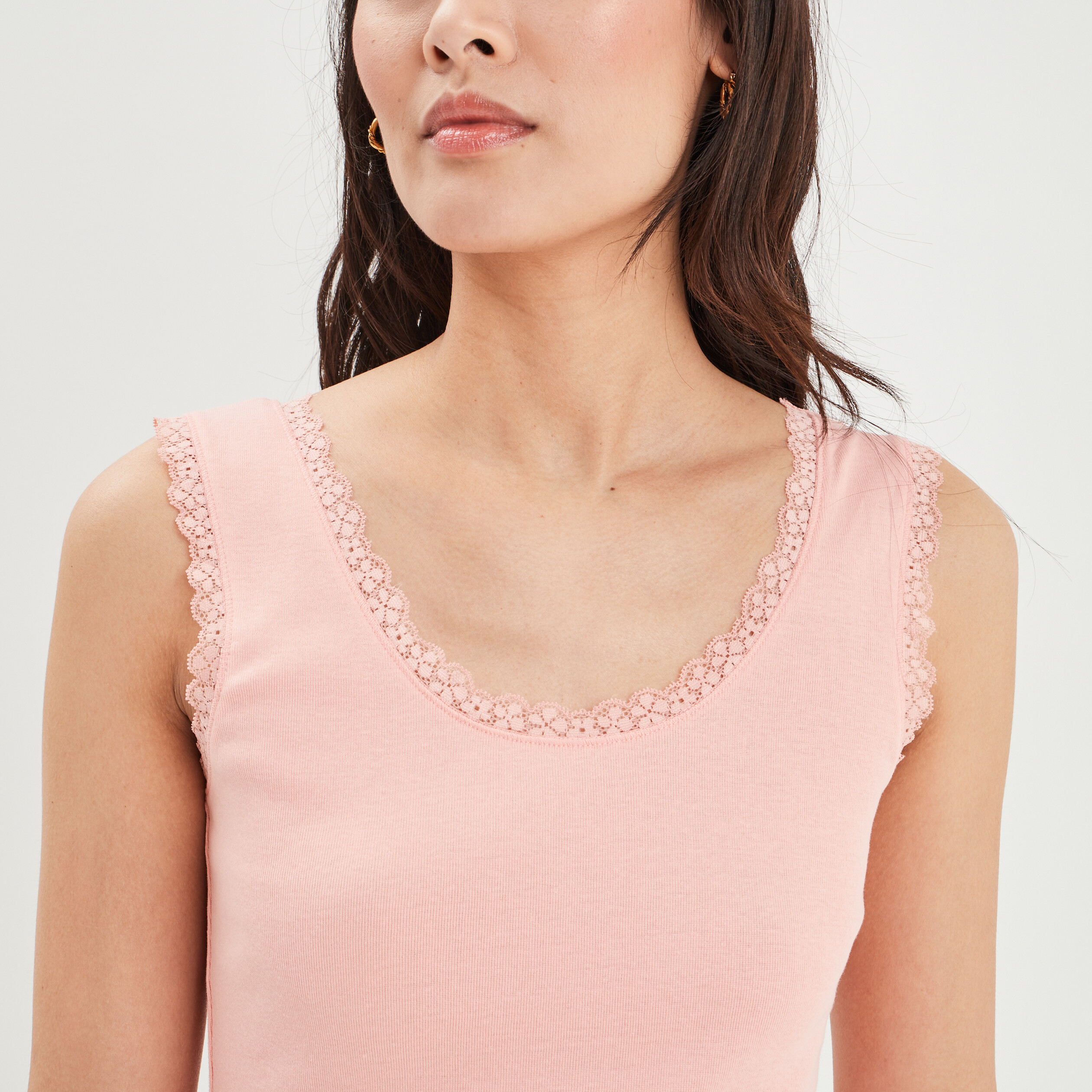 Débardeur bords festonnés à l'encolure rose corail femme | La Halle