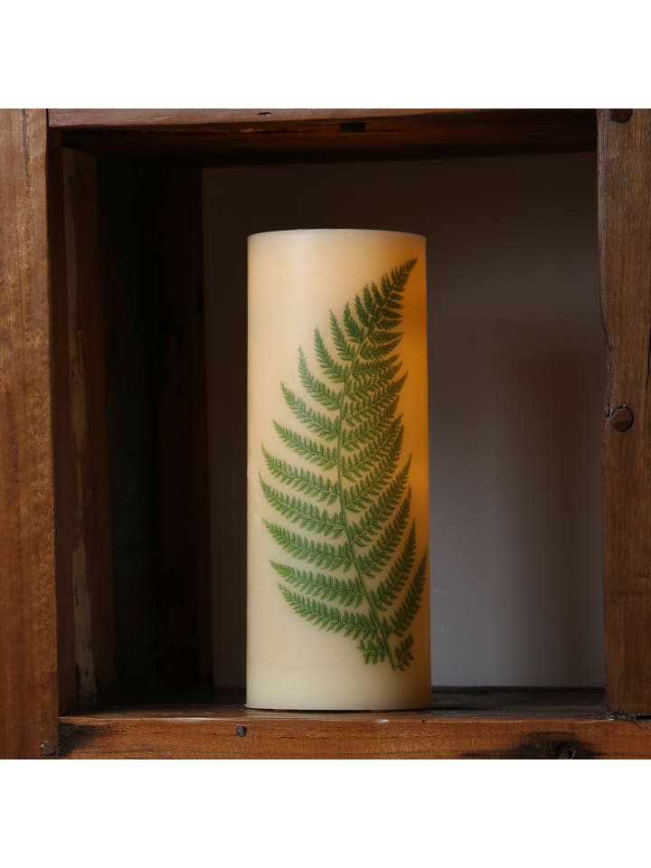 MARELIDA XXL LED Kerze mit Farndruck Echtwachs flackernd in creme - H: 30cm günstig kaufen onesize
