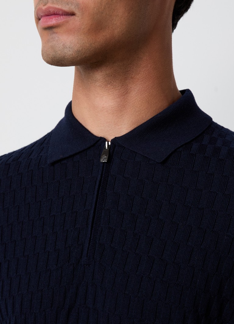 Corneliani Chunky knit virgin wool polo with texture and half zip