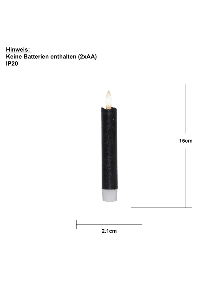 STAR Trading LED Stabkerzen Flamme 2er-Set aus Wachs in Schwarz günstig kaufen onesize